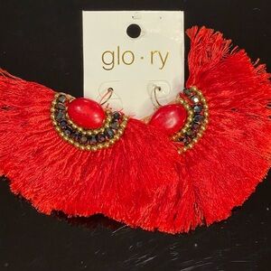Red Tassel Beaded Earrings